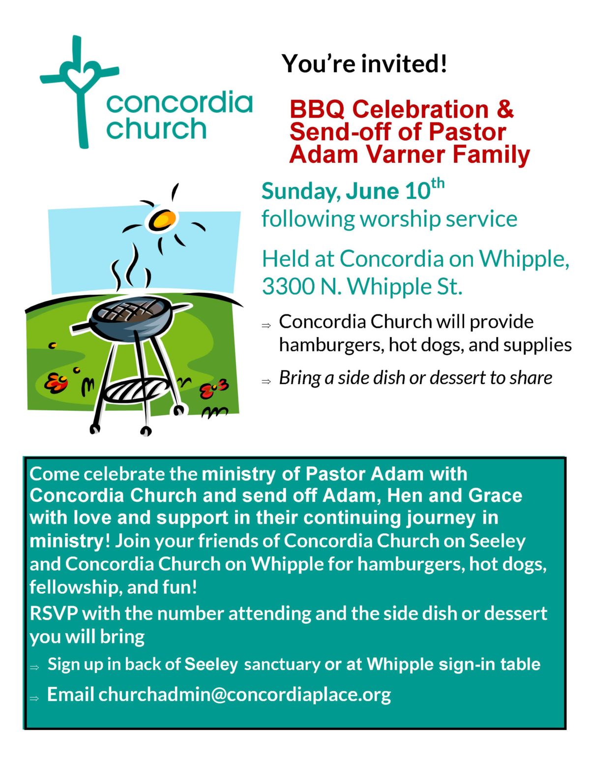 BBQ Celebration & Send-off of Pastor Adam Varner & Family - Concordia ...